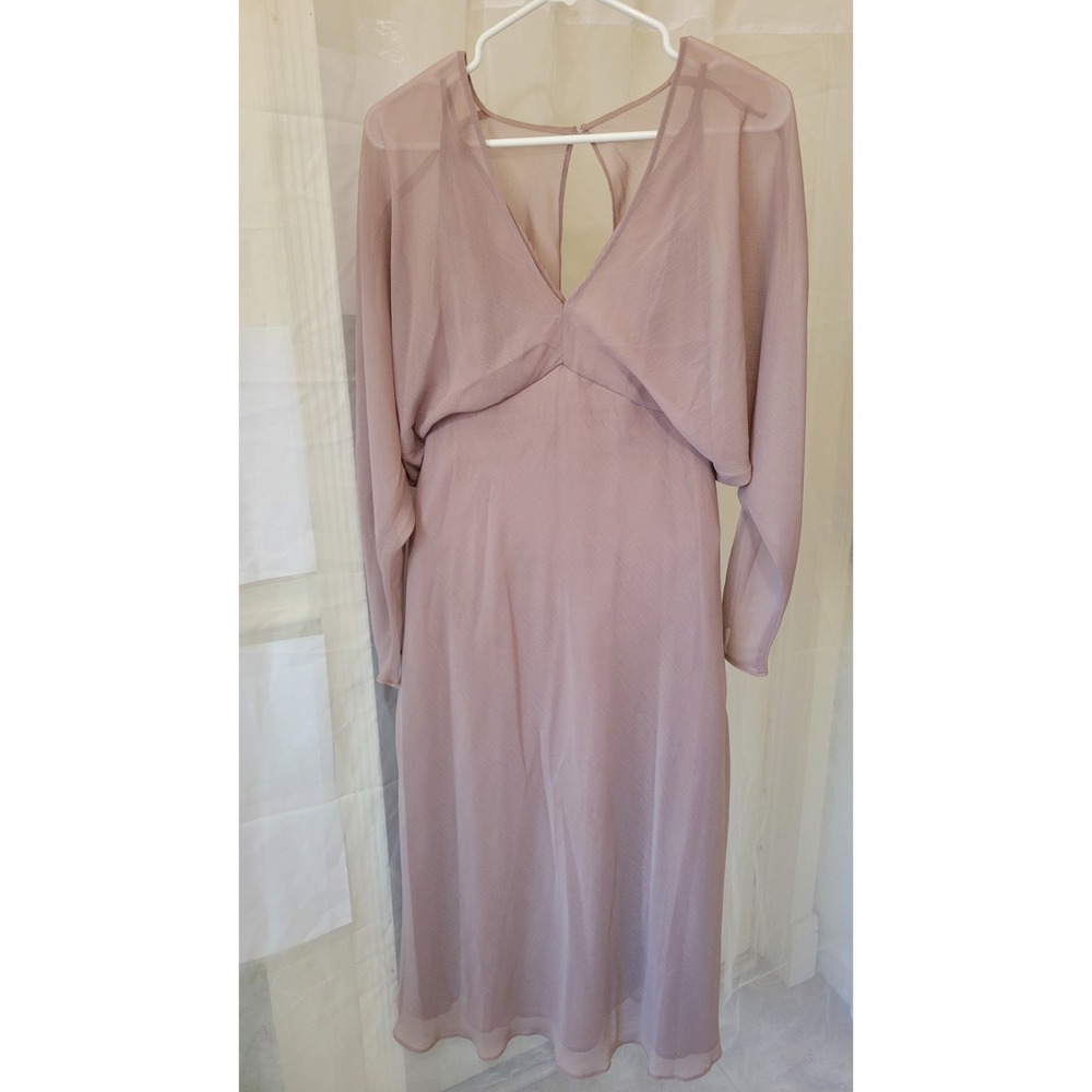ASOS DESIGN Dark Pink Chiffon Sheer V-Neck Long Sleeve Midi Dress Sz 6